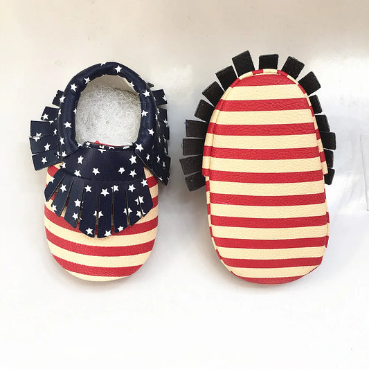 Global limited edition US Flag First Walkers PU Leather Baby shoes