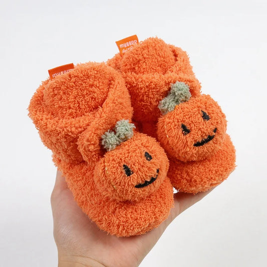 Newborn Baby Boys Girls Halloween Pumpkin First Walkers Plush Warm Cotton Shoes