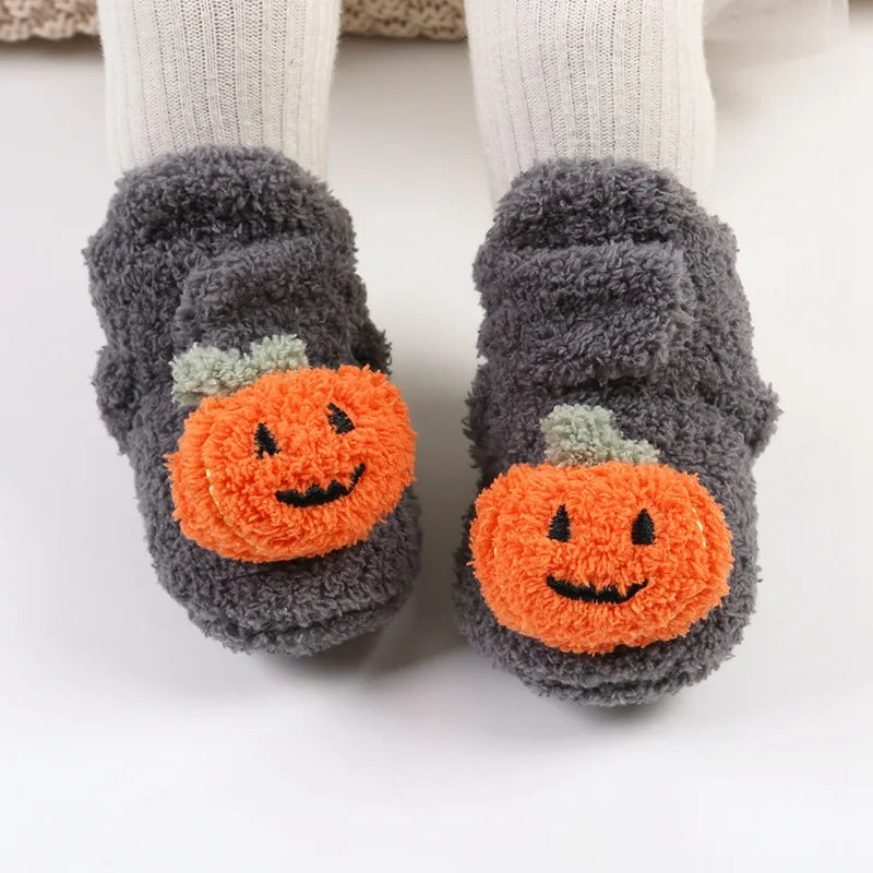 Newborn Baby Boys Girls Halloween Pumpkin First Walkers Plush Warm Cotton Shoes